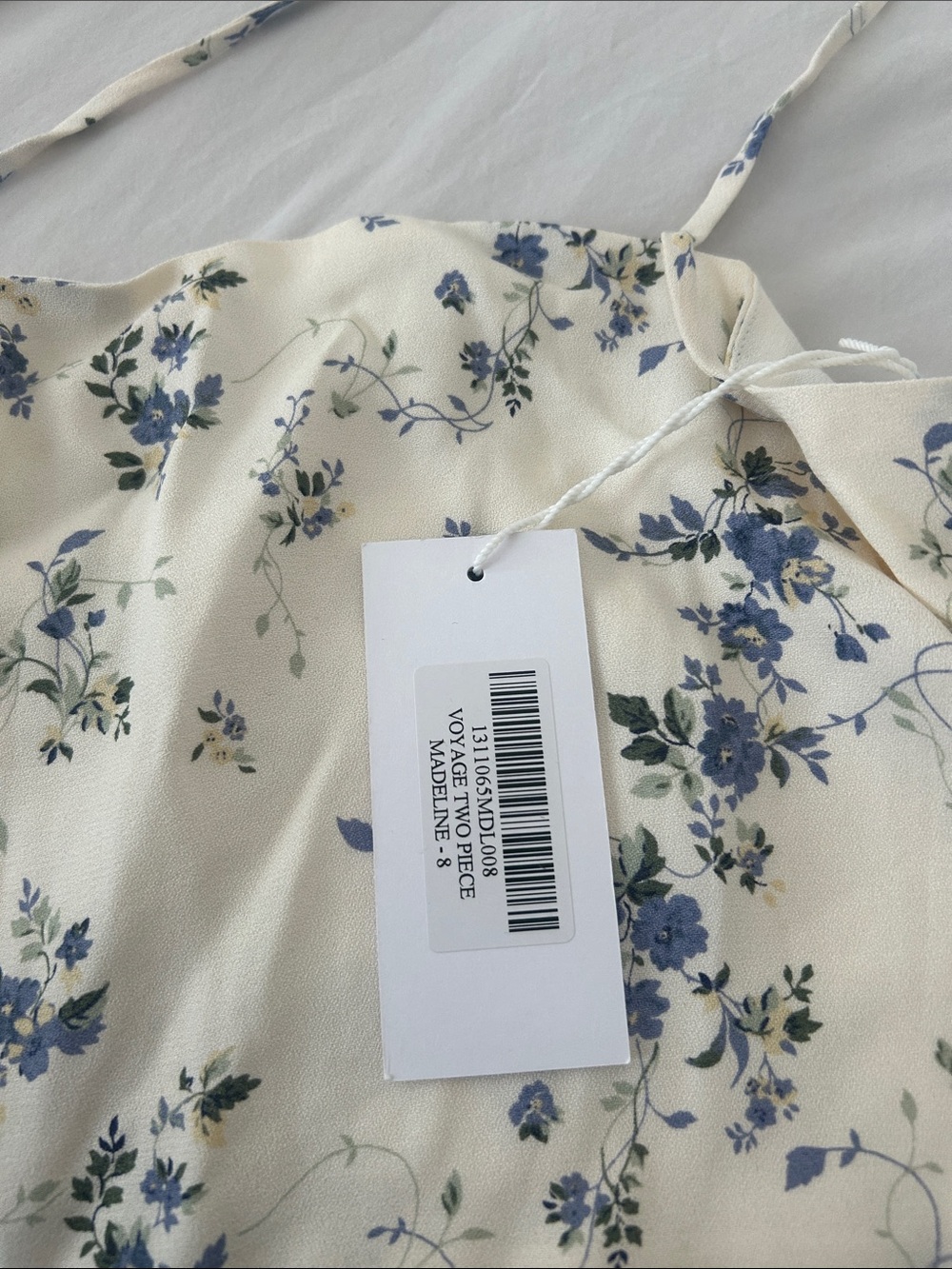 Reformation White Floral Two-Piece Skirt Set with Blue Print - Picture 12 of 12
